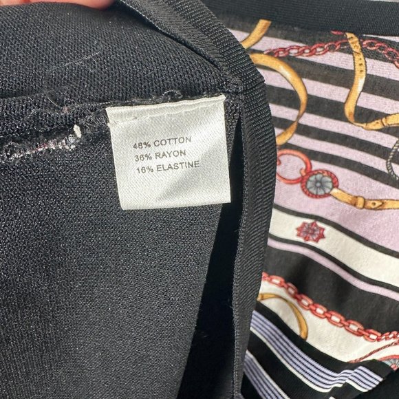 Feratelli Womens Medium Blouse Belted Art Stretch Black 3/4 Sleeves Striped - Picture 9 of 16